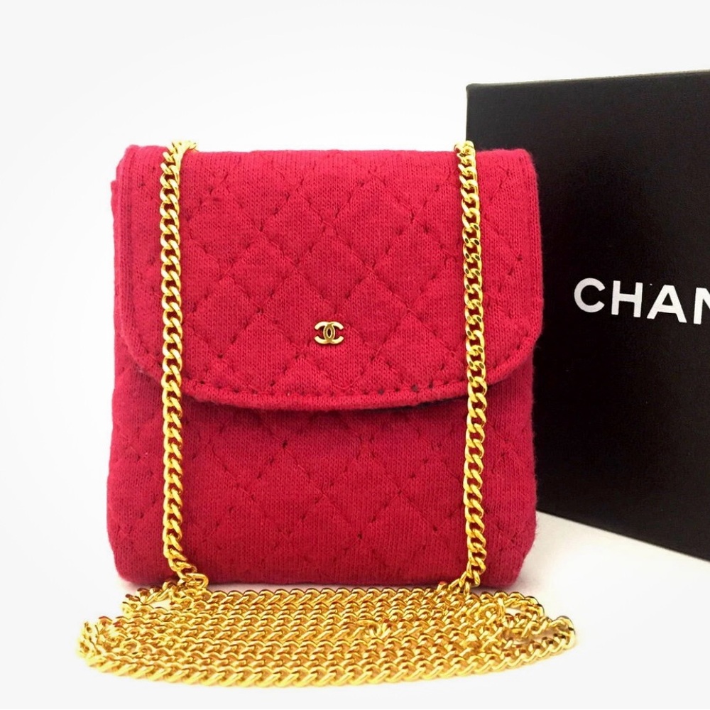Chanel Chain Pouch Micro Shoulder Bag Pink/Red Cotton